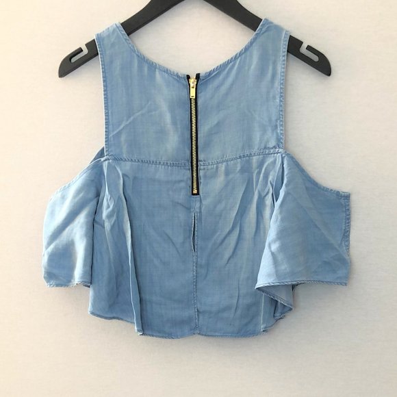 GUESS Blue Cold Shoulder Cropped Top - Picture 3 of 9